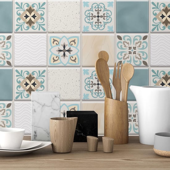 Spanish Retro Mediterranean Crush DIY Self Adhesive Glossy 3D Tile Stickers 15 x 15cm (6in x 6 in) - 16pcs in a pack, 3D Tiles Wall Stickers, Kitchen, Bathroom, Living room, peel and stick