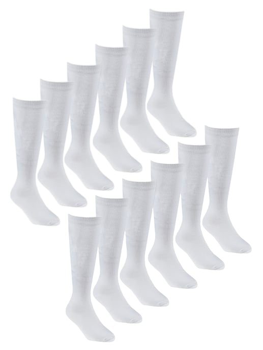 12 Paar Multipack Mädchen Kniestrümpfe aus Bambus | Lange Schule Kinder Socken - Weiß - Image 1