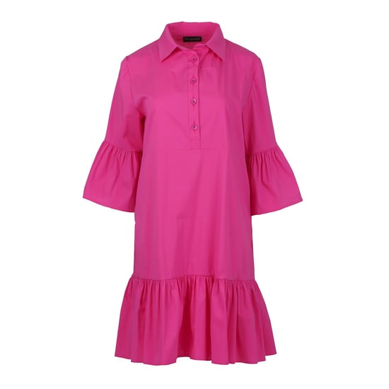 Fuchsiafarbenes Kleid mit Glockenärmeln und Rüschensaum - Image 2