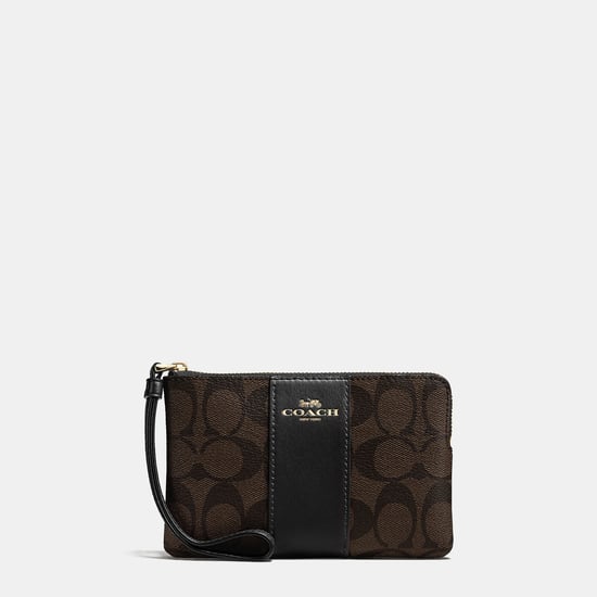 Signature PVC with Leather Stripe Corner Zip Bag