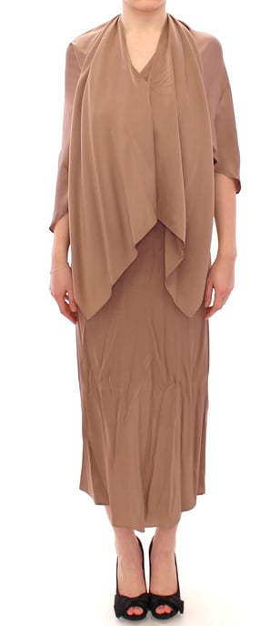 Lamberto Petri Damen Braun Drapiertes Seiden Sheath Cocktailkleid - Image 1