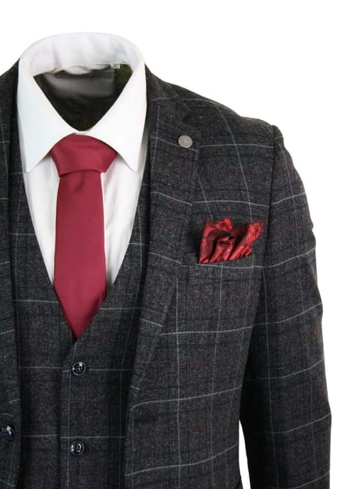 Herren 3-teiliger Anzug in charcoalgrauem Tweed mit Karomuster im Vintage-Retro-Stil - Image 6