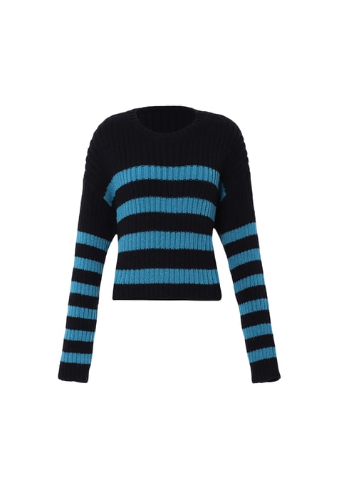 Mymo Strickpullover Damen Schwarz Türkis - Image 1