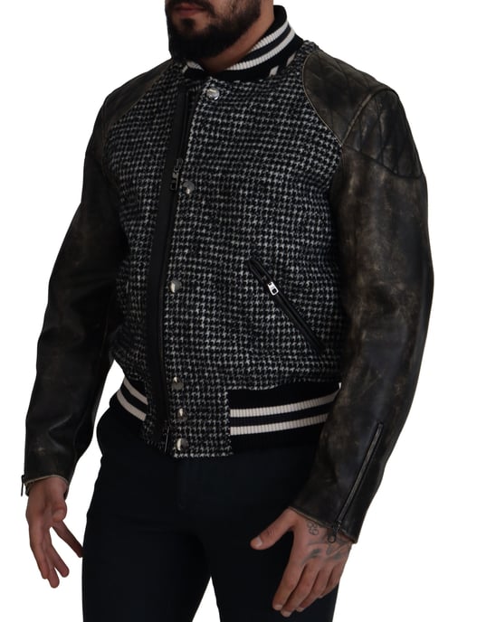 Dolce & Gabbana Schwarze Hahnentritt Polyester Bomberjacke für Herren - Image 4