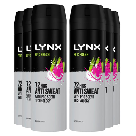 Lynx Anti-Perspirant Epic Fresh 72H Sweat & Odour Protection Deodorant, 6x200ml