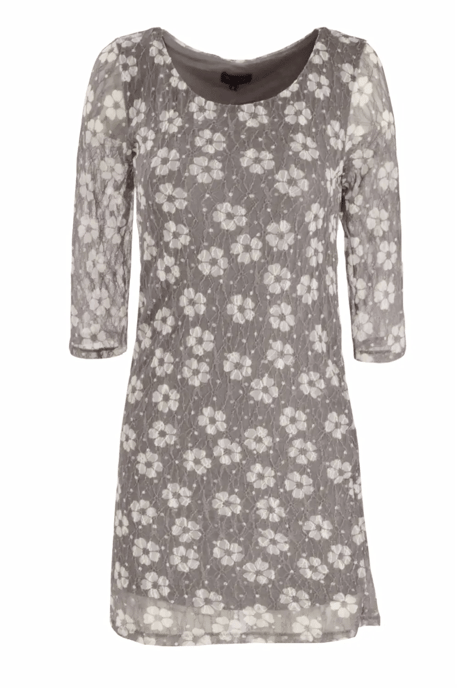 Grey Lace Daisy Print Dress