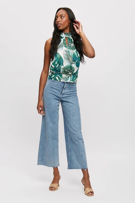 Leaf Print Sleeveless Top