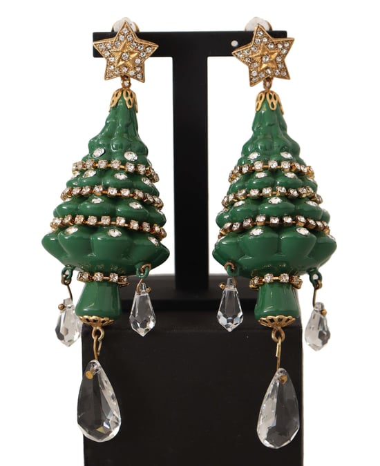 Dolce & Gabbana Damen Goldene Weihnachtsbaum Kristall Messing Clips Ohrringe - Image 1