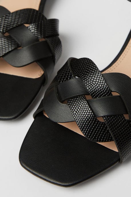 Wide Fit Sonia Woven Mixed Material Low Block Heeled Sandals - Image 4