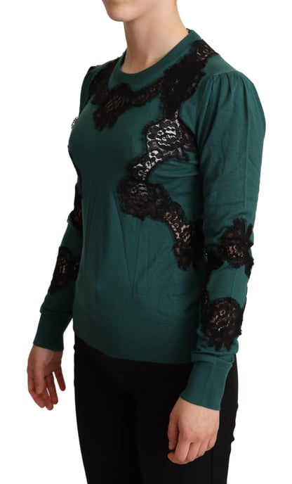 Pull à col ras du cou en laine verte Dolce & Gabbana pour femme - Image 2