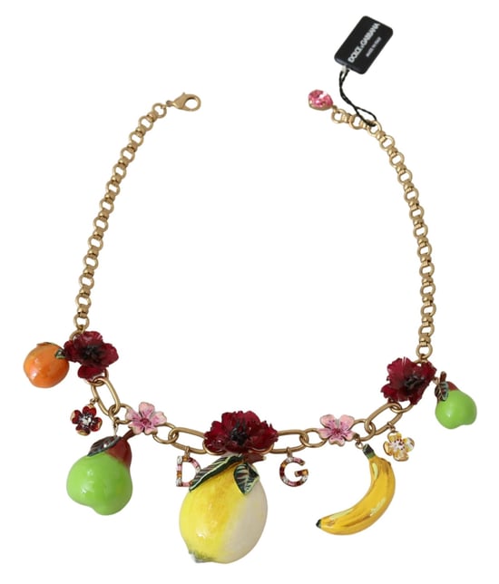 Dolce & Gabbana Fruit Pendant Fleur Crystal DG Logo Gold Collier pour femmes - Image 3