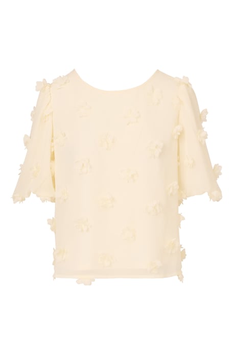 Crew Neck All Over 3D Flower Chiffon Blouse