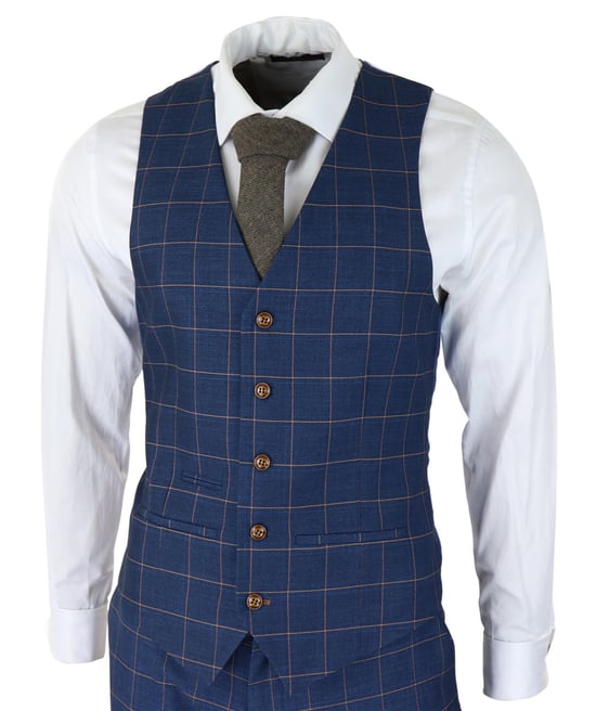 Herren 3-teiliges Anzug Blau-Gold Karomuster Peaky Blinders 1920 Gatsby Eleganter Vintage Anzug - Image 4