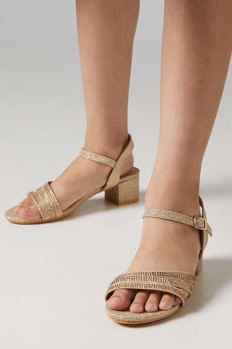 Flower Girl Belle Diamante Triple Strap Low Heeled Sandals - Image 1