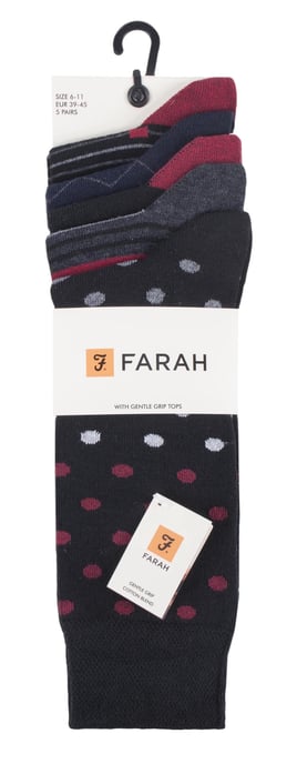 Farah - 5er-Pack Herren dünne atmungsaktive klassische Polka Dot gemusterte weiche Top Baumwolle Kleid Socken - FCS273BLKBER (Polka Dot) - Image 2