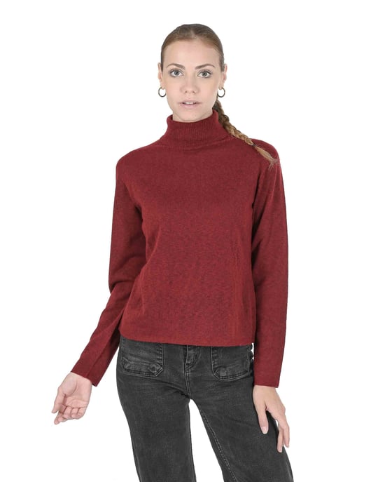 Crown Of Edinburgh Cashmere Womens Turtleneck Sweater Coe 0020 Dark Red