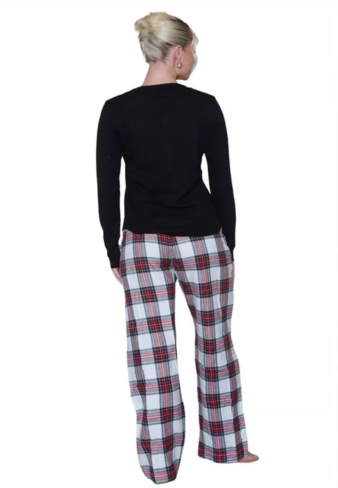 GAP Womens Pyjama Flanell Schlaf Set in Schwarz Tartan - Image 2
