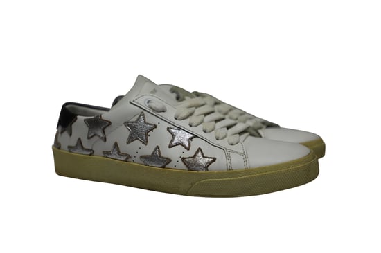Saint Laurent Paris SL/06 Metallische Sterne Niedrig Sneakers aus weißem Leder - Image 3