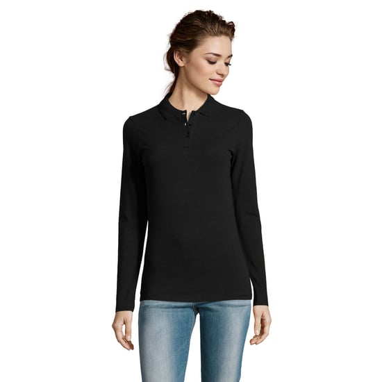 SOLS Womens/Ladies Perfect Langarm-Piqué-Poloshirt (Schwarz) - Image 5