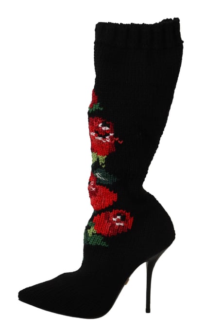 Dolce & Gabbana Schwarze Stretch-Socken Rote Rosen Stiefeletten Damenschuhe - Image 4
