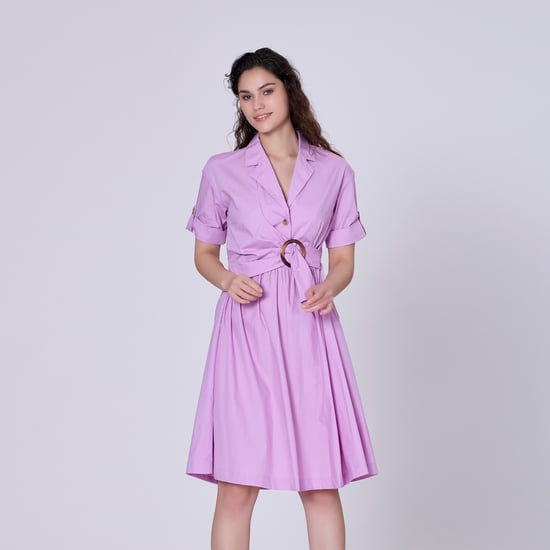 Shirt dress with asymmetric belt panel