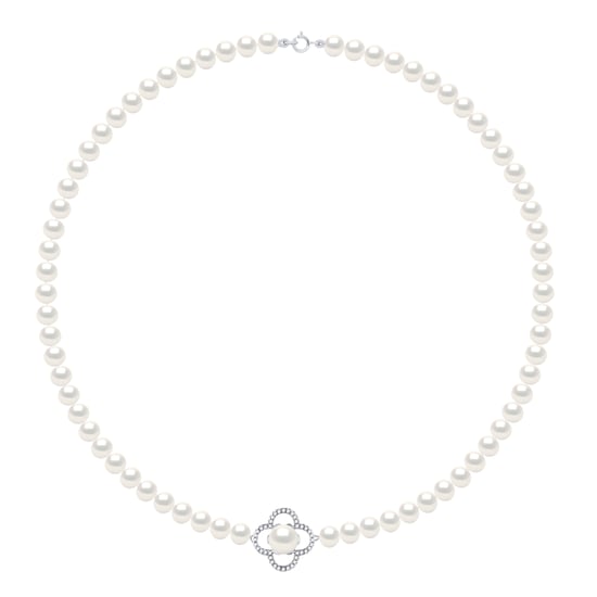 Necklace Row of Real Cultured Freshwater Pearls Semi Round 6-7 mm