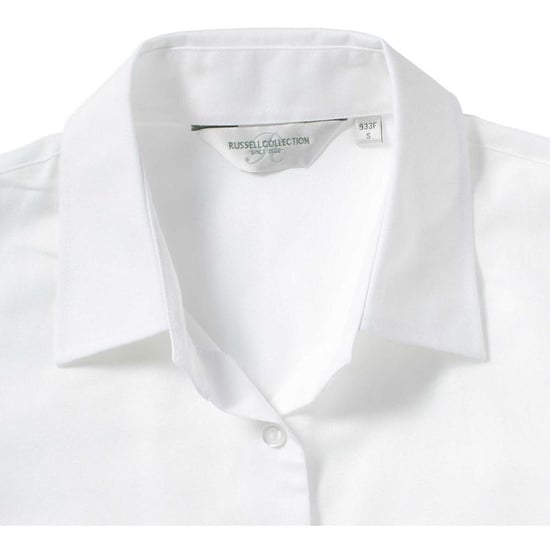 Russell Collection Easy Care Oxford Bluse, Kurzarm (Weiß) - Image 3
