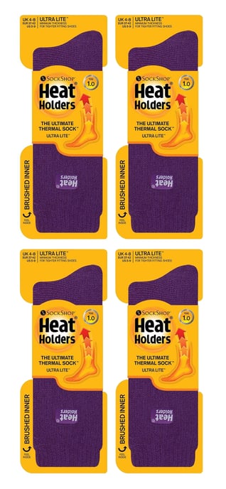 Heat Holders Ultra Lite - 4 Paar Multipack Damen Thermosocken | Ultra dünne warme Socken für Kleid Socken im Winter - lila - Image 2