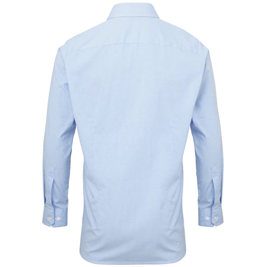 Premier Mens Microcheck Langarmhemd (Hellblau/Weiß) - Image 2