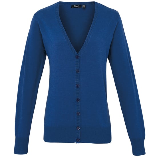 Premier Womens/Ladies Button Through Long Sleeve V-neck Knitted Cardigan (Royal) - Image 1