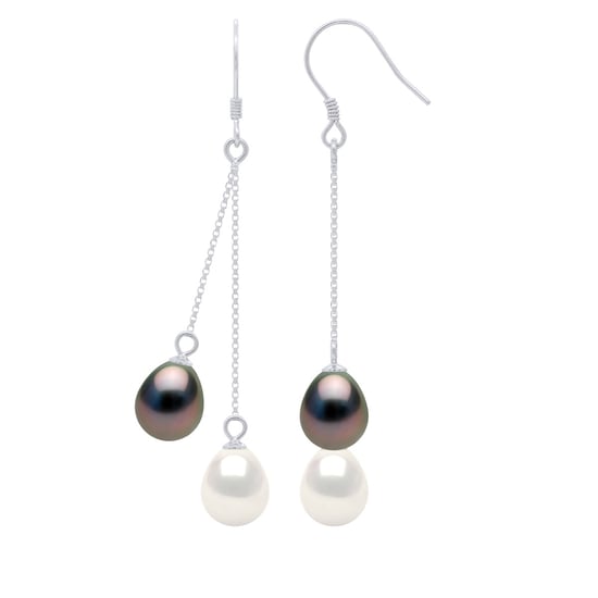Hanging Earrings - 2 Real Cultured Pearls Oval 8-9 mm
