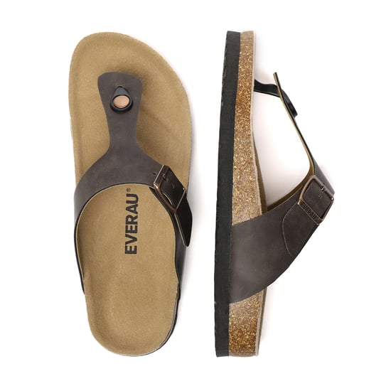 EVER AU Women Flamingo Leather Toe Thong Sandals - Brown Oiled Leather