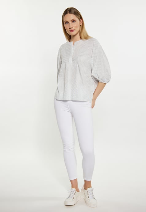 Dreimaster Bluse Damen hellblaues Wollweiß - Image 2