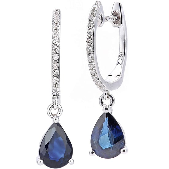 18ct White Gold Diamond and Sapphire Dangle Drop Hoop Earings