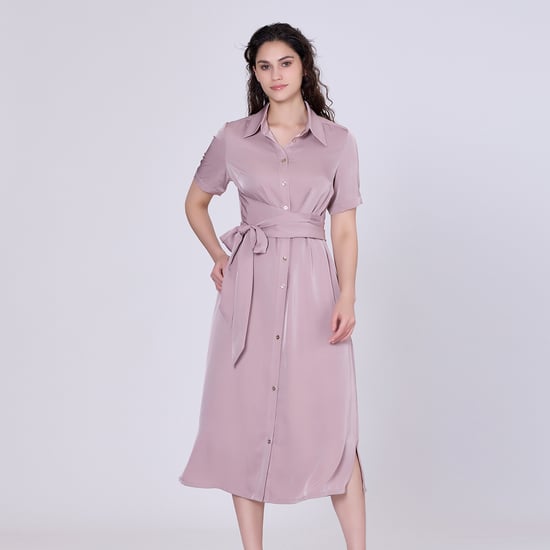 Mat satin midi shirt dress