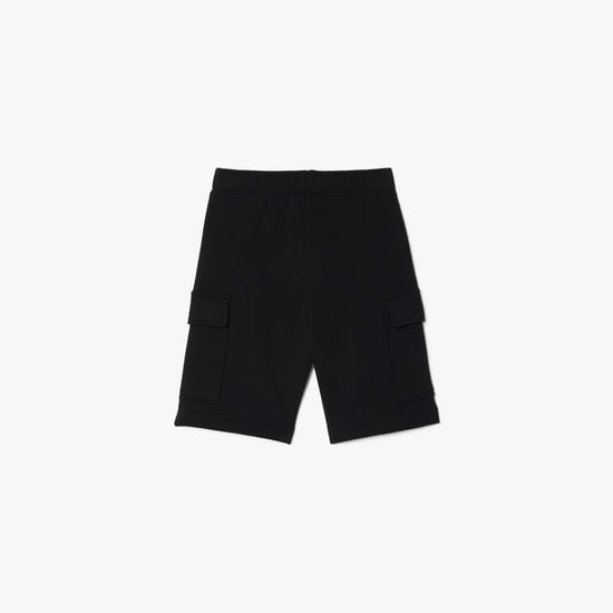 Boy's Lacoste Juniors Brushed Cotton Fleece Cargo Shorts in Black