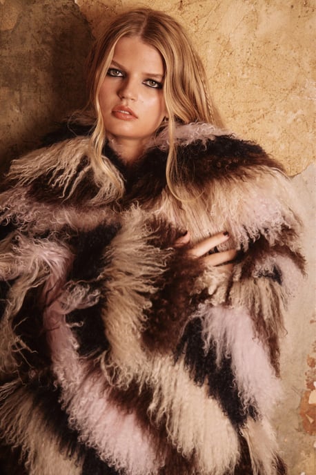 Limited Real Shearling Striped Coat - Image 2