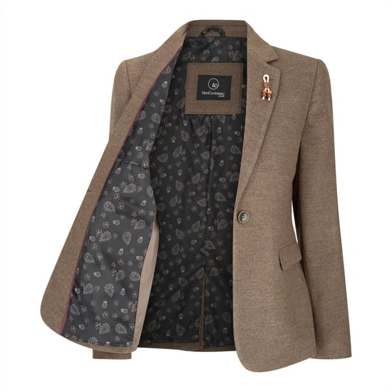 Womens Tweed 1920s Herringbone Light Brown Blazer