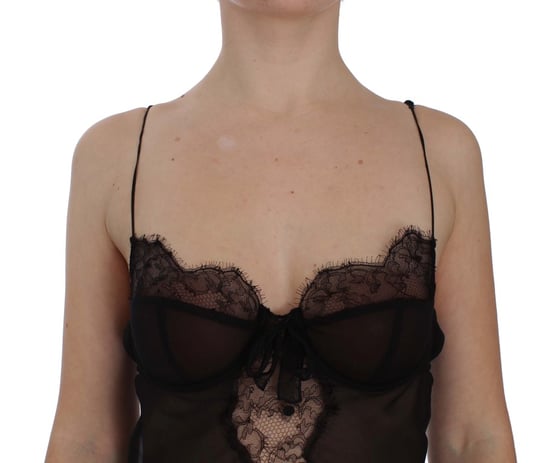 Dolce & Gabbana Top de lingerie en dentelle florale de soie noire pour femme - Image 4