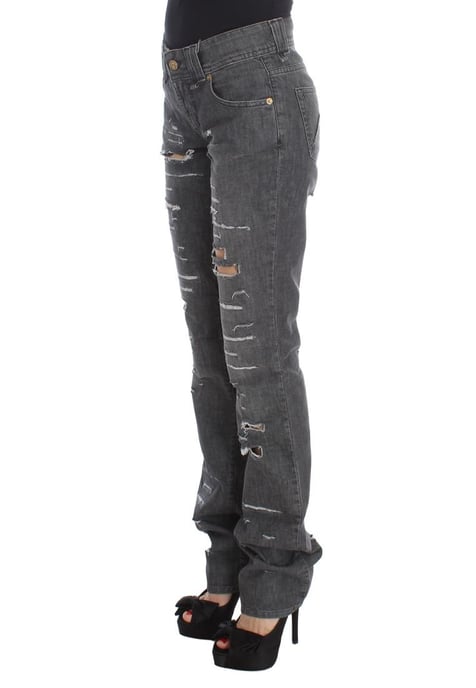 John Galliano Damen Graue Waschung Baumwoll Zerrissene Straight-Fit Jeans - Image 2