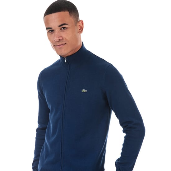 Men's Lacoste Stand-Up Collar Cardigan in Blue
