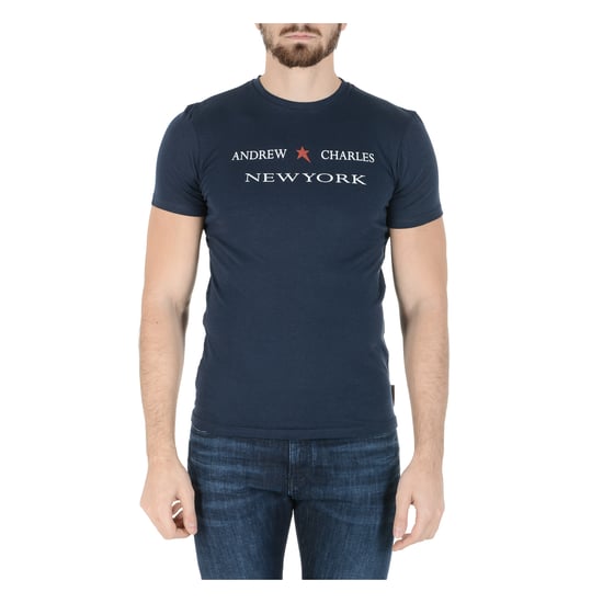 Andrew Charles Mens T-Shirt Short Sleeves Round Neck Blue KEITA