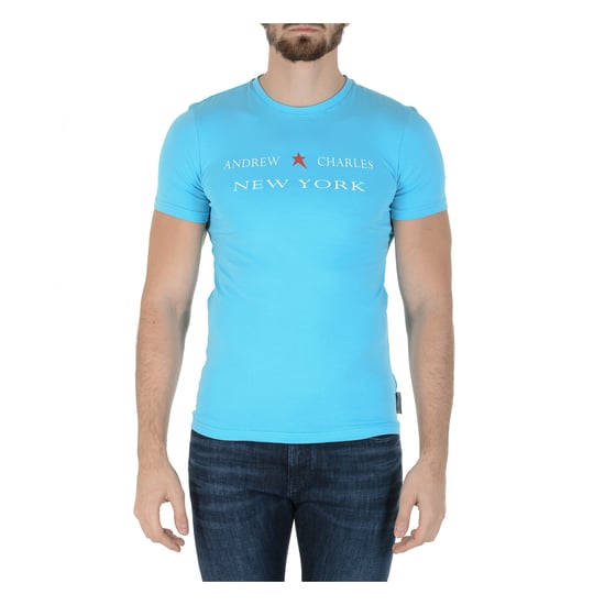 Andrew Charles Mens T-Shirt Short Sleeves Round Neck Light Blue KEITA