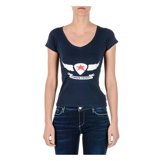 Andrew Charles Womens T-Shirt Short Sleeves V-Neck Blue TAPIWA