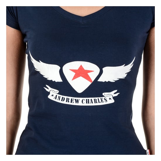 Andrew Charles Womens T-Shirt Short Sleeves V-Neck Blue TAPIWA