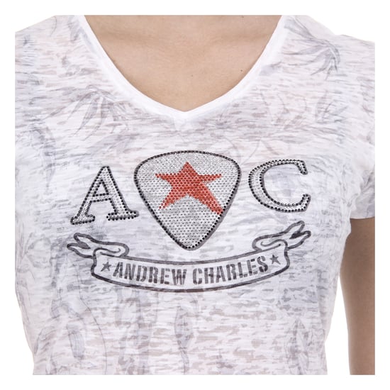 Andrew Charles Womens T-shirt Short Sleeves V-Neck White ALEXA