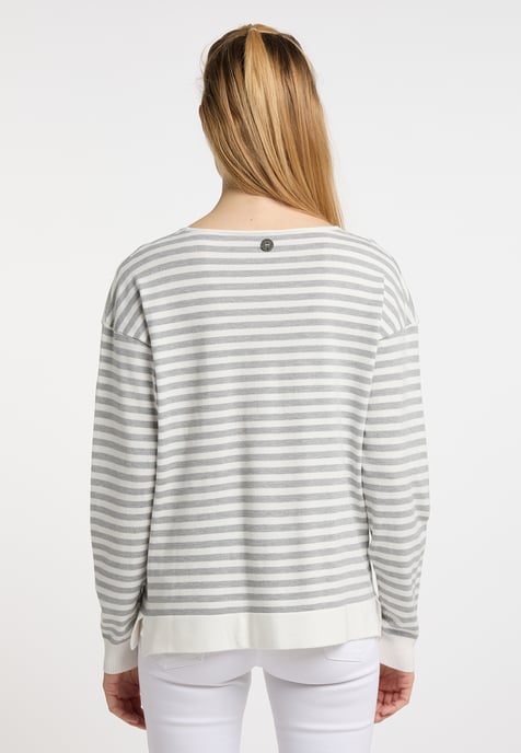 Dreimaster Strickpullover Damen Wollweiss Grau Melange - Image 4