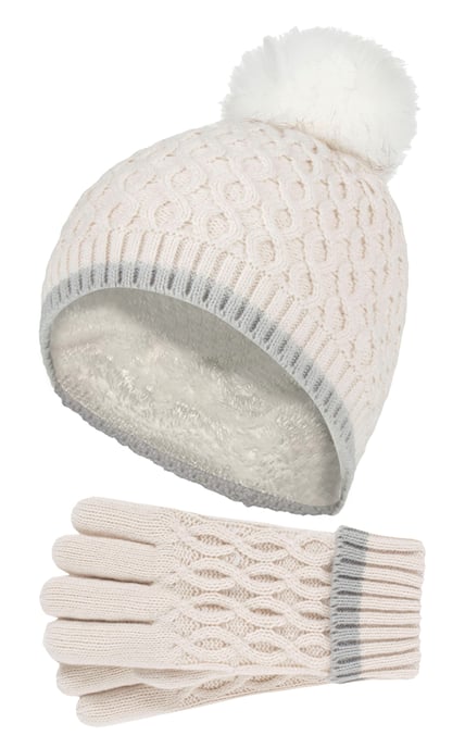 Wärmehalter - Thermoisolierte Pom Pom Bommelmütze und Handschuhe für Mädchen | bunte Pastellfarben - Buttercreme - Image 1