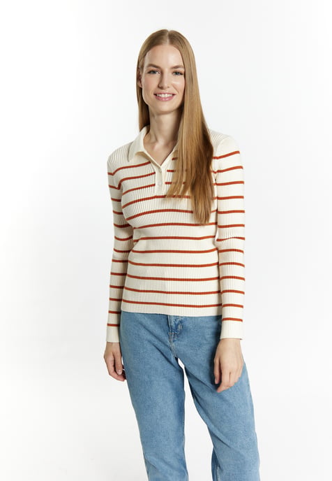 Dreimaster Strickpullover Damen Wollweiss Orange - Image 3
