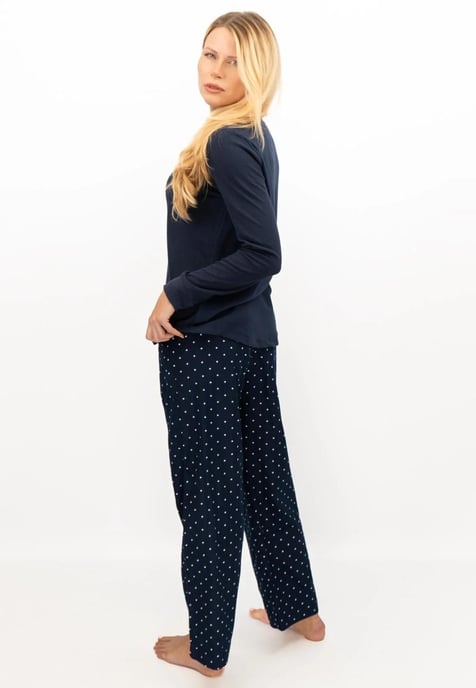 GAP Damen Pyjama Flanell Schlaf Set in Navy Polka Dot - Image 3